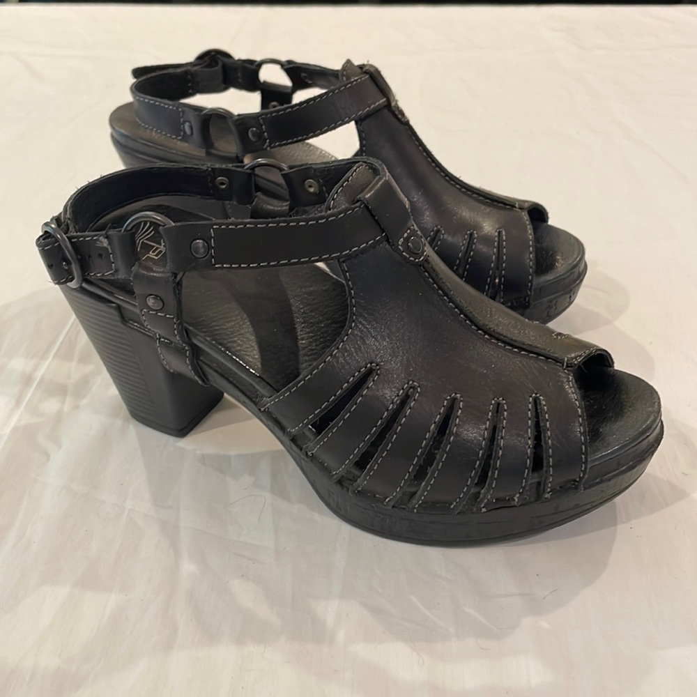 Dansko Womens Randy Slingback Comfort Heels Sandals Shoes Black Leather